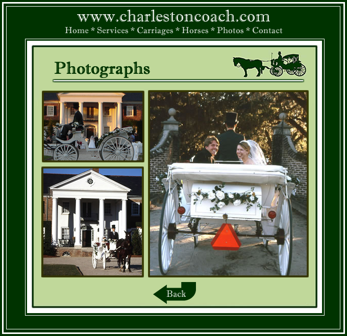 Charleston Coach is a luxury horse-drawn carriage service, specializing in distinctive weddings. Our carriage can be delivered to any location in the Charleston Area. Your Fairytale Awaits! (843) 709-0988